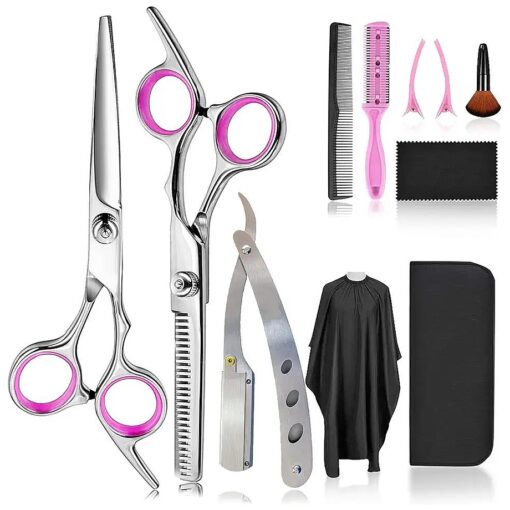 Hair Shears Thinning Scissors Set, Fcysy Professional 11 Hair Cutting Scissors Kit, Barber Scissors Hairdressing Texture Shears Straight Edge Razor Barber Supplies, Haircutting Shears Salon Tools