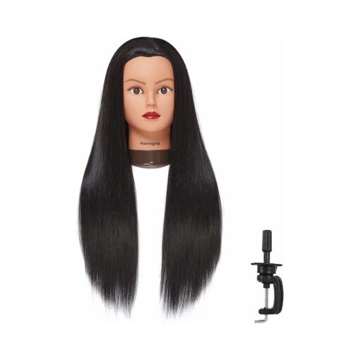 26" -28" Mannequin Head Hair Styling Training Head Manikin Cosmetology Doll Head Synthetic Fiber Hair and Free Clamp Holder ( Black- )