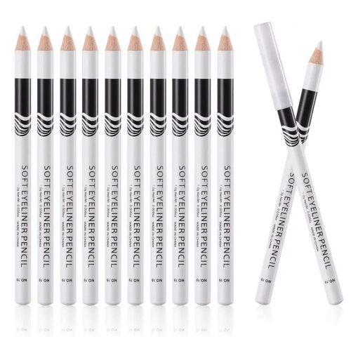 MEICOLY 12 Packs White Eyeliner Pencil Smooth Waterproof Long Lasting Highlight Silkworm Eye Liner Pen Brighten Eyebrow Makeup