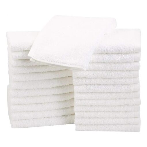 Basics Fast Drying Absorbent Terry Cotton Washcloth Bath Towel, 12 x 12 Inch, White - Pack of 24