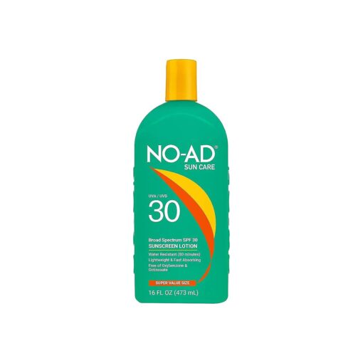 NO-AD SPF 30 Sunscreen Lotion | Broad Spectrum UVA/UVB Protection Water Resistant | Octinoxate & Oxybenzone Free with moisturizing Vitamin E and Aloe 16oz