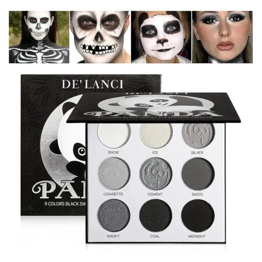 Afflano Gray Eyeshadow Palette Grey Black White Silver, Blendable Smokey Eye Eyeshadow Palette, for SFX Skull Goth Look Halloween Makeup Palette, Long Lasting Dark Eye Shadow Pallet - Panda