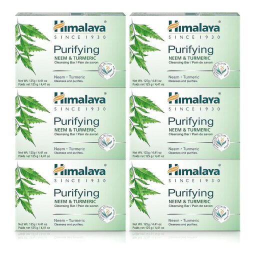 Himalaya Purifying Neem & Turmeric Cleansing Bar for Clean and Healthy Looking Skin, Free from Parabens, SLS and Phthalates, Gluten Free, Vegan, 125 g ( 4.41 oz ), 6 Pack