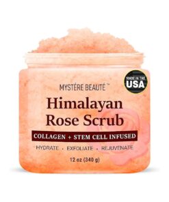 Himalayan Salt Body Scrub 12 oz - with Collagen and Stem Cells - Exfoliating Salt Scrub for Cellulite - Deep Cleansing for Acne, Scars, Wrinkles - Moisturizes Skin