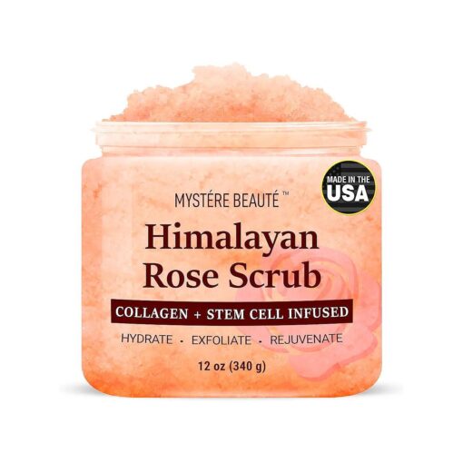 Himalayan Salt Body Scrub 12 oz - with Collagen and Stem Cells - Exfoliating Salt Scrub for Cellulite - Deep Cleansing for Acne, Scars, Wrinkles - Moisturizes Skin