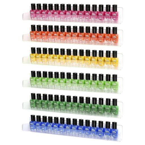 Nail Polish Organizer Wall Mounted, 6 Pack Clear Nail Polish Wall Rack, Acrylic Display Shelf Stand Holder for Essential Oil Paint Alcohol Ink Holds Up to 90 Bottles,15 Inch