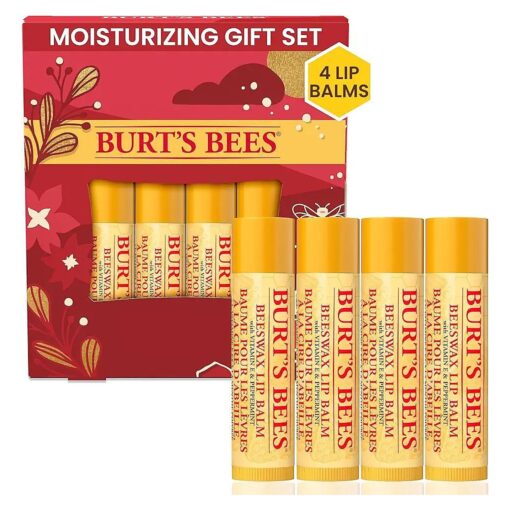 Burt 's Bees Holiday Gift, 4 Lip Balms Stocking Stuffer, Beeswax Bounty Classic Set, Beeswax Moisturizing Lip Balm