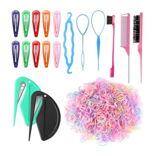 1000pcs Colorful Mini Rubber Bands for Hair, Elastic Hair Ties with 16pcs Styling Hair Tools for Baby Girls Hair Accessories Gift Christmas Gifts for Kids Women