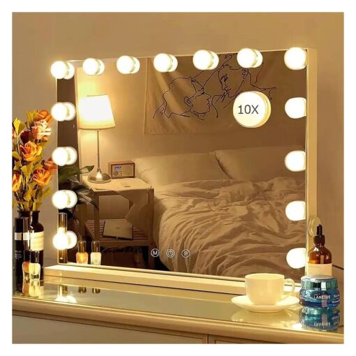 22.8" x 18.1" Vanity Mirror Makeup Mirror with Lights,10X Large Hollywood Lighted Vanity Mirror with 15 Dimmable LED Bulbs,3 Color Modes, Touch Control for Bedroom, Tabletop or Wall-Mounted