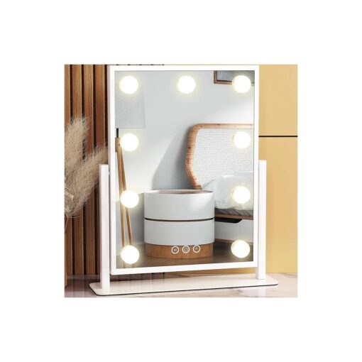 Vanity Mirror with Lights, Lighted Makeup Mirror Hollywood Makeup Mirror with 9 Dimmable Bulbs and 3 Color Lighting Modes, Smart Touch Control, 360degRotation