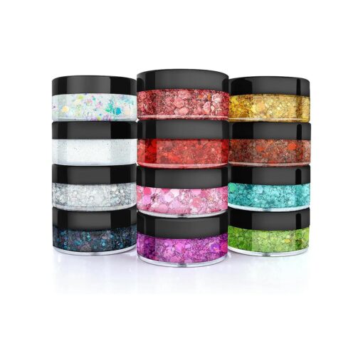 Body Glitter, Face Glitter for Kids, Glitter Makeup, Hair Glitter, YGQQOY Holographic Concerts Festival Rave Chunky Glitter Gel, 12 Colors