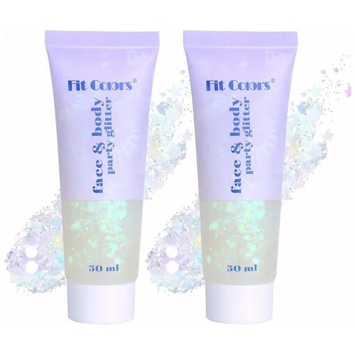 Face Glitter Gel, 2 Jars Holographic Chunky Glitter Makeup for Body, Hair, Face, Nail, Eyeshadow, Long Lasting and Waterproof Mermaid Sequins Liquid Glitter Total 6 Colors Available ( # 6, White, 2PCS )