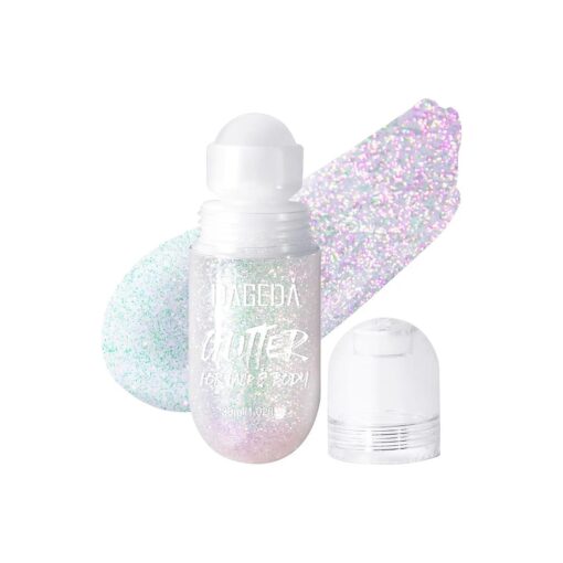 DAGEDA Body Glitter Gel, Roll-on Face Glitter for Mermaid Makeup Festival Rave Accessories, Holographic Hair Glitter Gel, Body Shimmer Halloween Makeup for Rave Party ( Sparkling Pink )