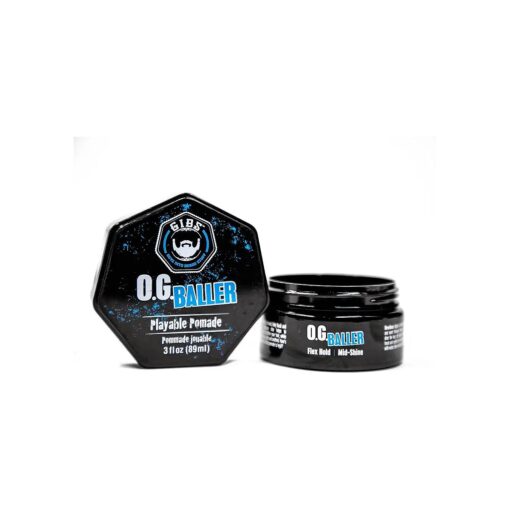 GIBS Grooming OG Baller Pomade- Flex Hold Medium Shine- With Holy Basil Oil, & Panthenol For Men, 3 oz