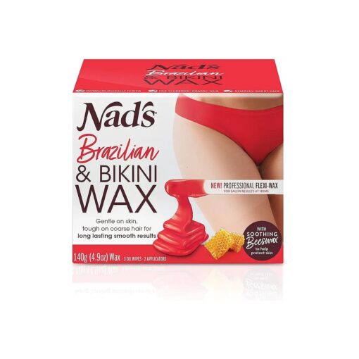 Nad 's Brazilan & Bikini Wax Kit, Hair Removal For Women, Body Wax Specifically For Coarse Hair, At Home Waxing Kit With Hard Wax + Calming Oil Wipes + Wooden Spatula