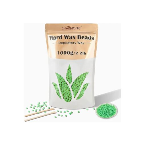 2.2LB/1000g Wax Beads, Hard Wax Beads, Hard Wax Kit for Legs, Underarm, Face, Eyebrow, Bikini, and Brazilian Hair Remover, Women and Men Hair Removal Wax Beans Include 50 Waxing Sticks By Charmonic