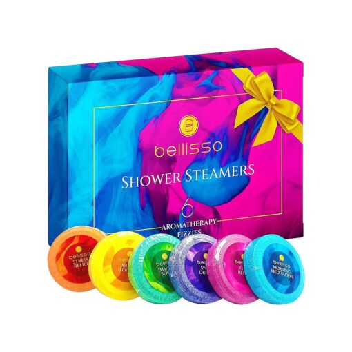 Aromatherapy Shower Steamers Set, Six Fizzies - Uplifting, Relaxing, Stress Relief Scents for Women and Men - Self Care Home Spa Experience - Christmas Day Stocking Stuffers and Relaxation Gifts