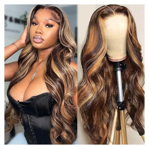 Honey Blonde Lace Front Wig Human Hair 13x6 HD Transparent 4/27 Highlight Ombre Lace Front Wigs 26inch Highlight Lace Frontal Wig Human Hair Wigs for Black Women Pre Plucked 180 % Density