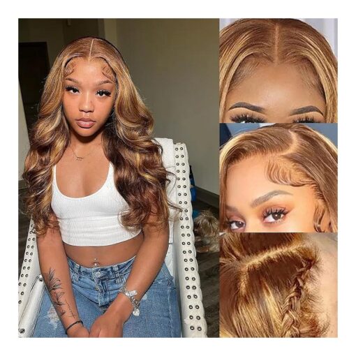 Body Wave Lace Front Wigs Human Hair 24 Inch Honey Blonde Wig Human Hair 13x4 Highlight Ombre Glueless Wigs Human Hair Pre Plucked Pre Cut Glueless Wig Human Hair with Hairline