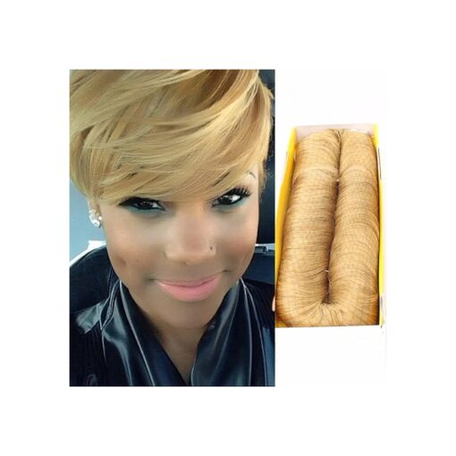 Honey Blonde Human Hair 27 Piece Quick Weave Bump Hair with Free Closure, Short Hair Pieces For Black Women ( 27 )