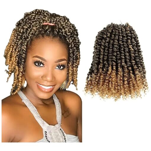 Niseyo 10 Inch Passion Twist Hair Pre-twisted 8 Packs Pre-looped Crochet Passion Twist Crochet Hair Short Braids ( 8Packs, T27/Ombre Honey Blonde )