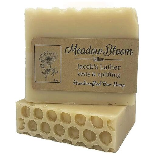 Meadow Bloom Tallow Bar Soap - Honey & Lemon 1 Pack - Made with All Natural 100 % Grass Fed Tallow Handmade Soap Bar - Great for Face or Body Soap