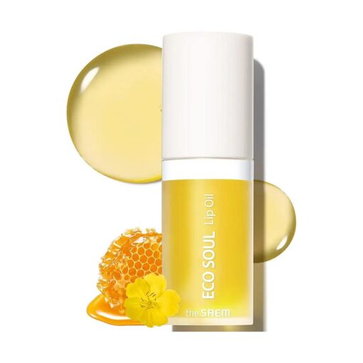 THESAEM Eco Soul Lip Oil 01 Honey - Plumping & Hydrating Lip Oil to Nourish & Moisturize Lips - Sunflower Seed Oil & Olive Oil - Lips Soft & Glossy for Dry Lips, 0.21 fl.oz .