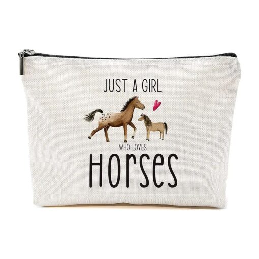 Horse Makeup Bag Horse Gifts for Girls Horse Gifts for Horse Lovers Pet Stuff Merch Gifts Toiletry Pouch Funny Birthday Christmas Gift for Pet Owner Sister Bestie BFF Just A Girl Who Loves Horses