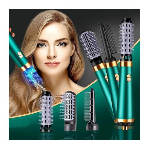 Hair Dryer Brush 4 In1 Hair Brush Blow Dryer & Volumizer Styler Hot Air Brush in Beauty & Personal Care Portable Interchangeable 3 Brush Heads Straightening Brush ( Green )