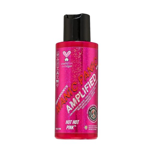 Hot Hot Pink Hair Color - Amplified - Semi Permanent Hair Dye - Medium Pink - Glows In Blacklight - For Dark & Light Hair - Vegan, PPD & Ammonia Free - For Coloring Hair on Women & Men