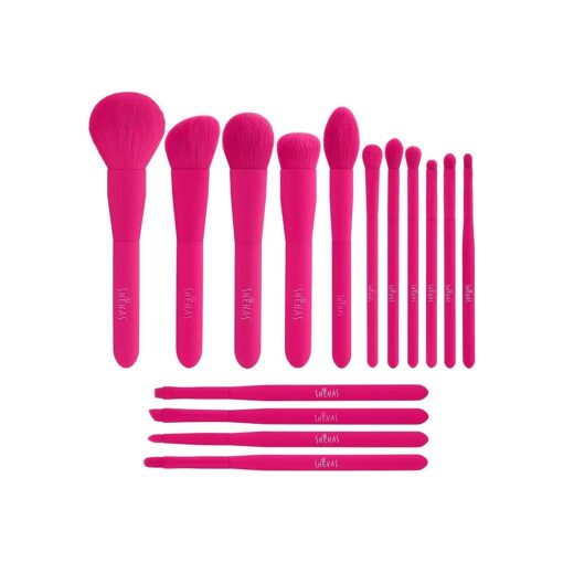 Makeup Brush Set, 15 Piece Quality Makeup Brushes, Premium Synthetic Make Up Brushes for Foundation Powder Blush Highlighter Concealer Makeup Brush Kit for Travel, Hot Pink