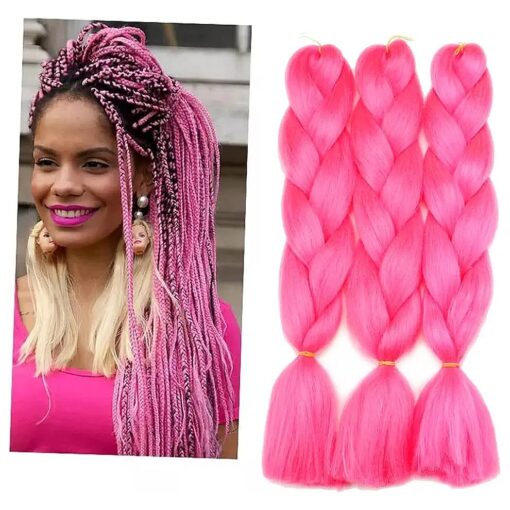 Braiding Hair 24inch 100g Synthetic Jumbo Braids Hair Extensions High Temperature Fiber 3Piece/Lot ( Hot Pink )