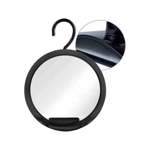 MIRRORVANA Dual Anti Fog Shower Mirror for Shaving with Hook for Hanging and Fogless Shatterproof Surface - Fill Back Chamber/Reservoir with Hot Water for Fog Free Shave ( 8" Diameter, Black )