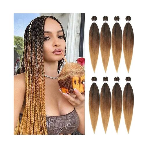 Pre-stretched Braids Hair Professional Itch Free Hot Water Setting Synthetic Fiber Ombre Yaki Texture Braid Hair Extensions 26 Inch 8 Packs Beyond Beauty Braiding Hair 1B-30-27 ...