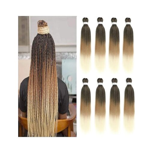 8 Packs Pre-stretched 26 Inch Braiding Hair Extensions Yaki Texture Professional Crochet Braids Hair Hot Water Setting Synthetic Hair for Twist Braids ( 1B/27/613 # )