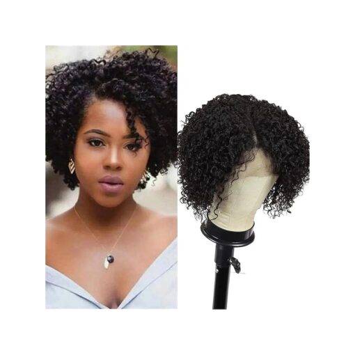 Blissource Short Kinky Curly Wigs Human Hair Wigs for Black Women 10inch Short Curly L Part Lace Front Wigs 150 % Density Unprocessed Brazilian Glueless Wigs Side Part Wig African American Women Wig