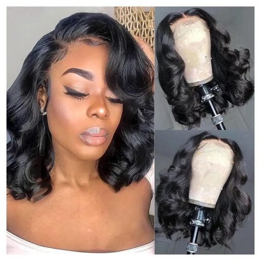 Wavy Bob Wig Human Hair 13x4 Lace Front Wigs Human Hair Pre Plucked Glueless Wigs Human Hair 12 Inch Short Bob Wigs Brazilian Body Loose Wave Wear and Go Human Hair Wig