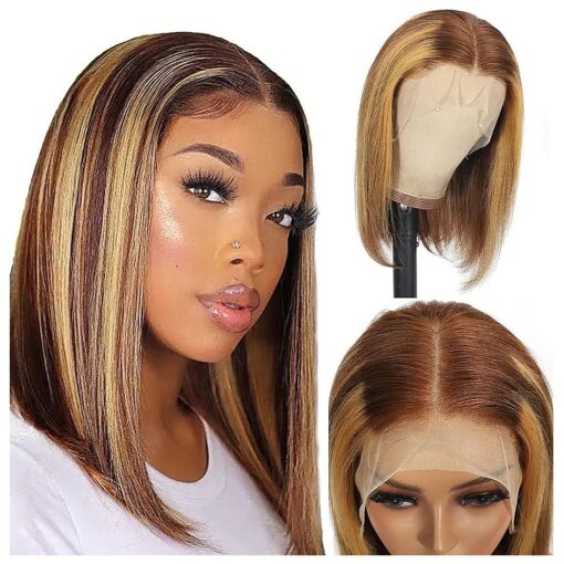 13x4 Frontal Lace Bob Wig, Shot Bob Wig Human Hair,180 High Density, Brazilian Straight Hair Wig With Natural Hairline With Baby Hair, Glueless Pre Plucked, Adjustable Strips, Lace Front Wig