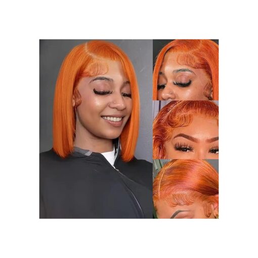 250 % Density 13x4 Ginger Lace Front Wigs Human Hair Bob Wigs For Black Women 12 Inch # 350 Straight Ginger Bob Wig Human Hair Glueless Ginger Wig Human Hair Pre Plucked With Natural Hairline