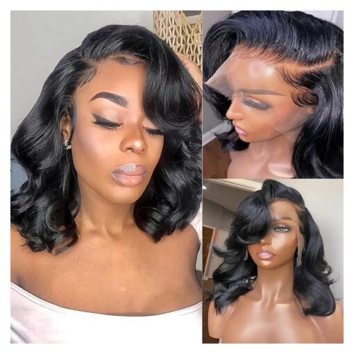 Bob Wig Human Hair 13x6 Lace Front Wigs 14 Inch Loose Body Wave HD Lace Frontal Wigs Glueless Wigs Human Hair Pre Plucked Wear and Go Short Bob Wigs for Black Women Natural Black Color