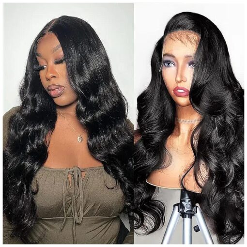 HD 13x6 Lace Front Wigs Human Hair Body Wave Glueless 180 Density Pre Plucked with Baby Hair Transparent Natural Wavy Frontal Lace Wig for Black Women Long Hair ( 13x6 body wigs, 22inch )