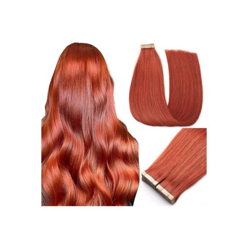 40pcs 100g 20 inch Tape in Hair Extensions Human Hair Tape in Hair Extensions Color Copper Red Tape in Extensions Straight Tape Ins Seamless Remy Natural Hair Extensions Full Head ( 20inch, # 350 )