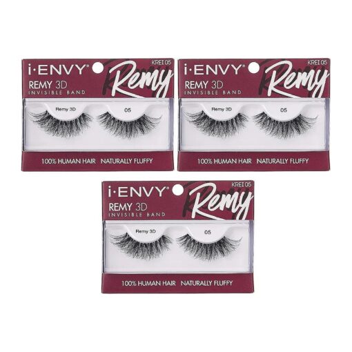 i-Envy Remy False Eyelashes 3D Collection, Invisible Band, 100 % Human Hair Lashes ( 3 PACK )