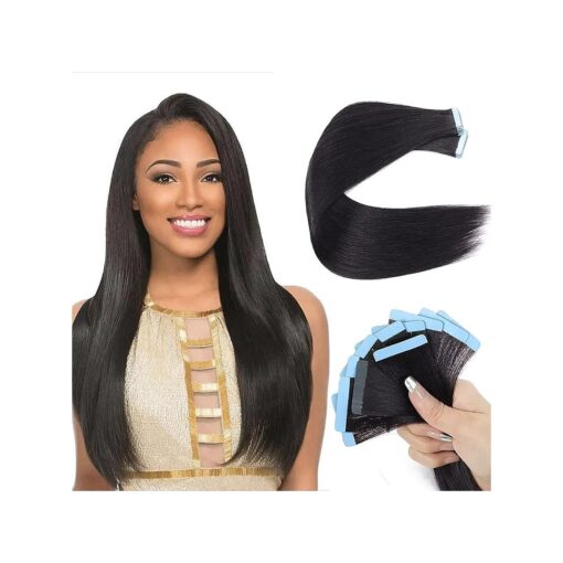 40 PCS Tape in Hair Extensions Human Hair Black Women Yaki Straight Tape in Extensions Human Hair 16 Inch Light Yaki Invisible Skin Weft Double Sided Tape Remy Hair Extensions Natural Black Color