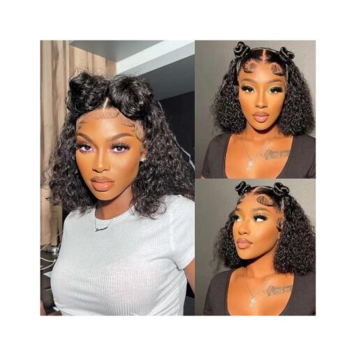 14inch Short Bob Wigs 4x4 Lace Closure Wigs Brazilian Water Wave Lace Front Wigs Human Hair Water Wave Bob Wigs For Black Women 150 % Density Pre Plucked Natural Hairline