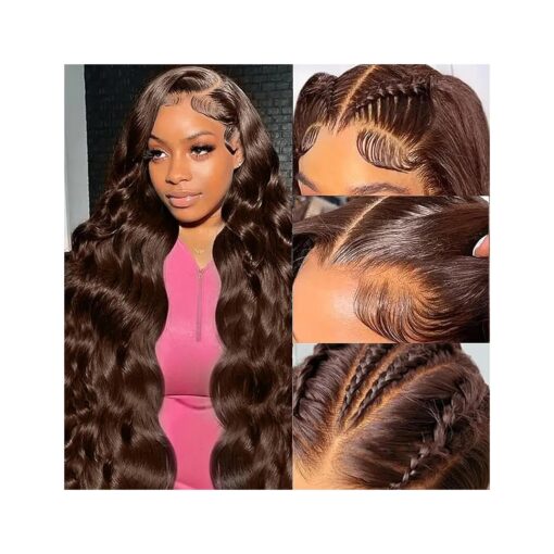 250 % Density Chocolate Brown 5x5 HD Lace Closure Wigs Human Hair Body Wave Glueless Wigs Human Hair Pre Plucked Pre Cut Lace Front Wigs Human Hair for Women 4 # Brown Wig 26 Inch