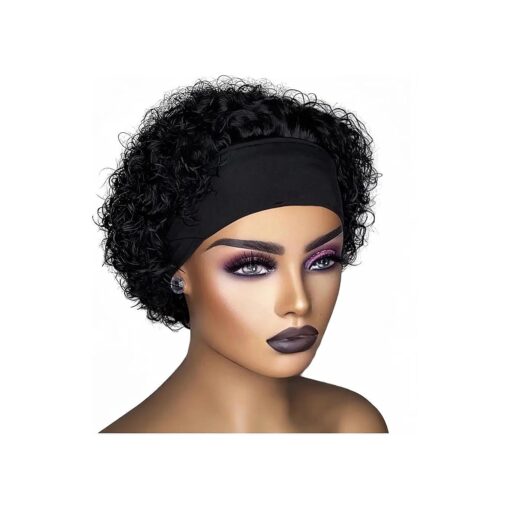 Brazilian Human Hair Pixie Cut Wig Short Bob Curly Wig with Headband Water Wave Deep Curly Human Hair Wig Short Mommy Wig For Black Women ( Headband, 6 Inch )