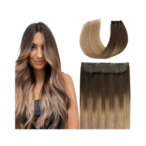 SURNEL Human Hair Extensions Wire Hair 80g Balayage Dark Brown to Dirty Blonde 22inch Hairpiece Remy Wire Hair Extensions Straight Invisible Hair Extensions with Transparent Line ( 22,2/6/18 )