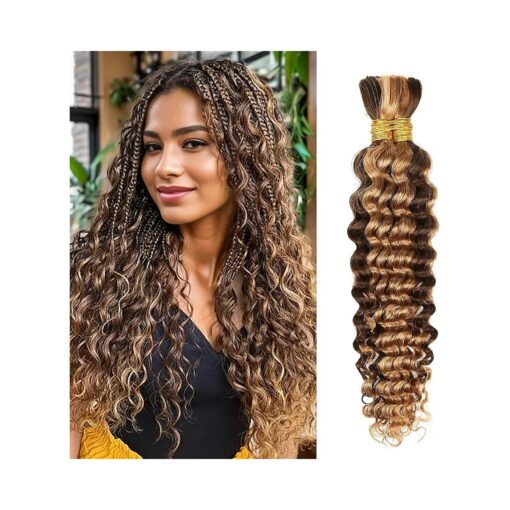 Human Braiding Hair Deep Wave Bulk Human Hair for Braiding, No Weft Curly Braiding Hair Extensions for Boho Braids Wet and Wavy Braiding Human Hair Bundles ( 16inch,4/27,100g )