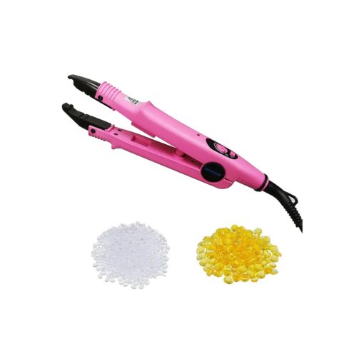 janelove Hair Extensions Iron, Fusion Keratin Hair Extensions, Heat Connector Wand, U Tip Hair Extensions Tools with 2 Bags Keratin Glue Granule Beads, 210degF-390degF Temperature Adjust, US Plug ( Pink )